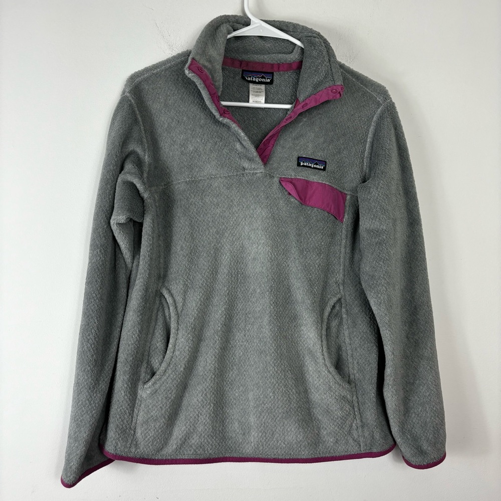 Patagonia 1/4 Fleece Women’s M Gray Pink Trim Flap Chest Pocket Outdoors Re-Tool